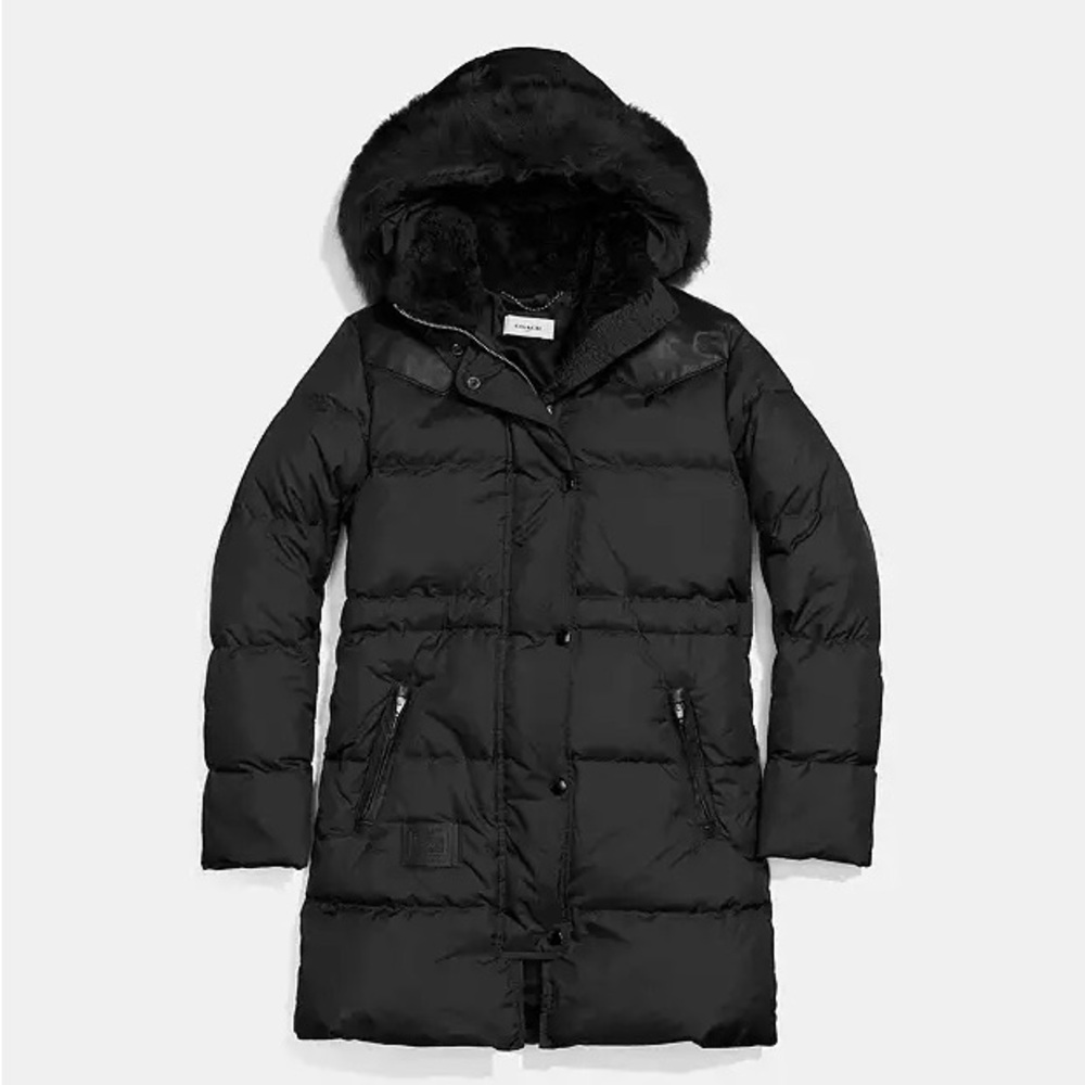 Coach black puff coat - great condition w detachable hood
